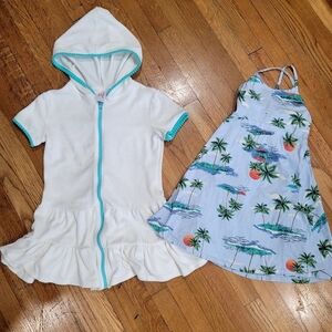 ♥️5 For $25 Set of 2 Girls Terry Cover Up and Palm printed dress size 6-7